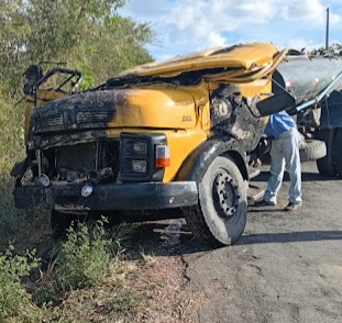 Caminhoneiro escapa ileso após caminhão capotar e pegar fogo na região de Jacobina