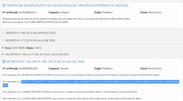 Prefeitura de Retirolândia é alvo de denúncias de nepotismo e suposto favorecimento em licitação