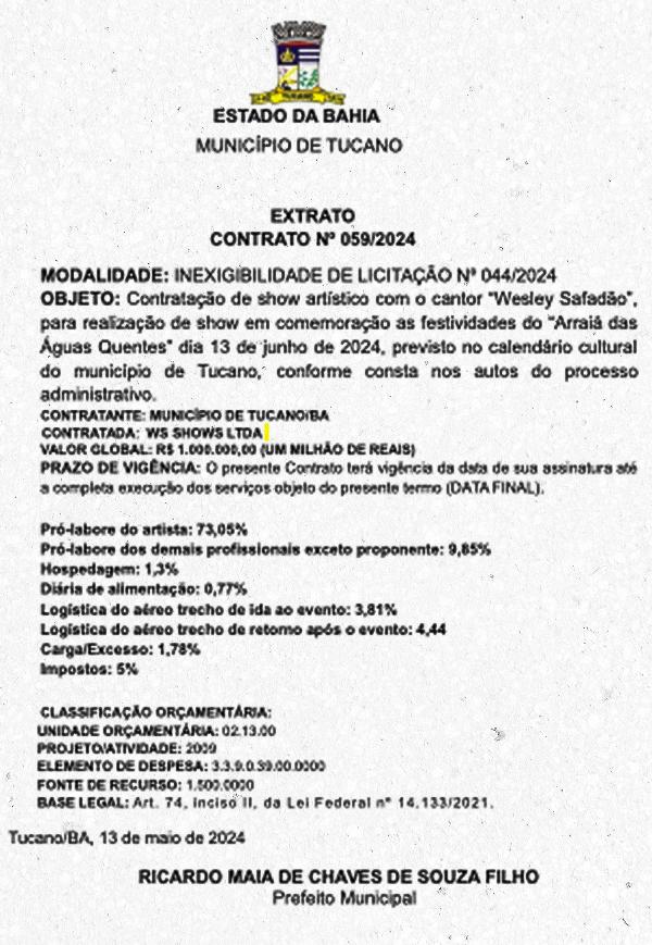 Emendas Pix bancaram até show de Wesley Safadão em Tucano, aponta CGU