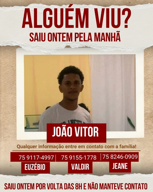 Antônio Cardoso: Jovem desaparece após embarcar em ônibus para visitar mãe