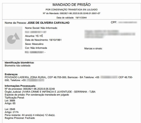 Idoso condenado a 44 anos de prisão por estupro de criança é preso em Barrocas