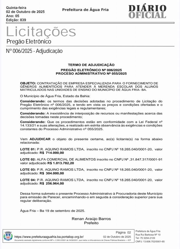 Broas custam R$ 155 mil e levantam suspeitas em contratos da merenda em Água Fria
